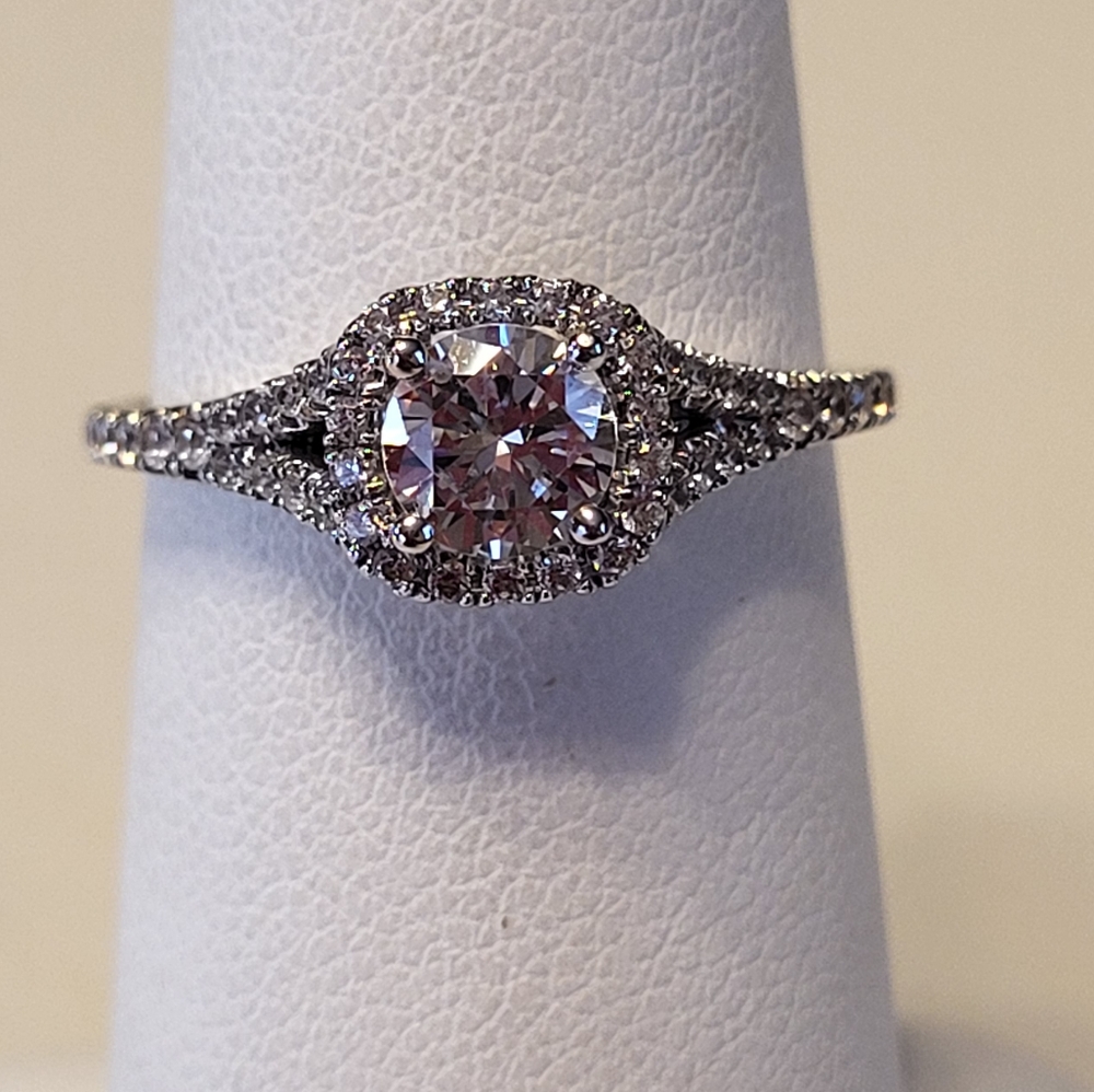 Naledi Sterling Silver Round CZ Halo Split Shank Ring